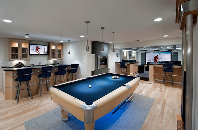 modern basement bar inside a party zone