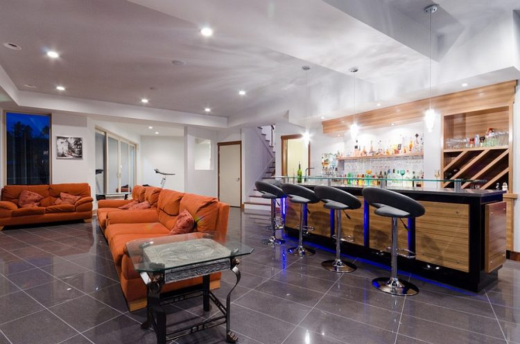 modern basement bar