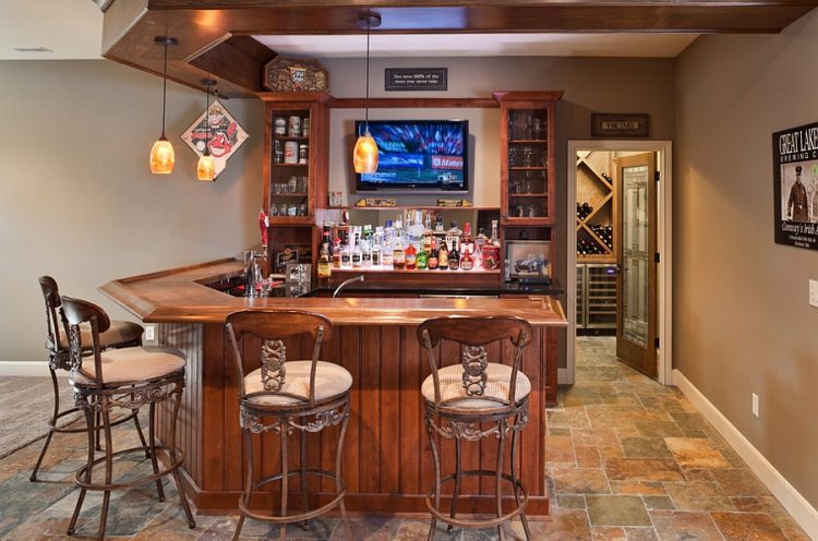 basement bar with a wine cellar