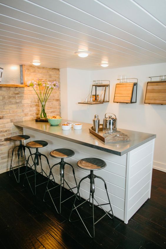 coastal-inspired basement bar