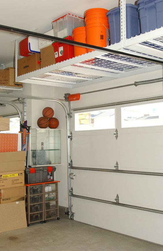 metal ceiling shelves for plastic tubs