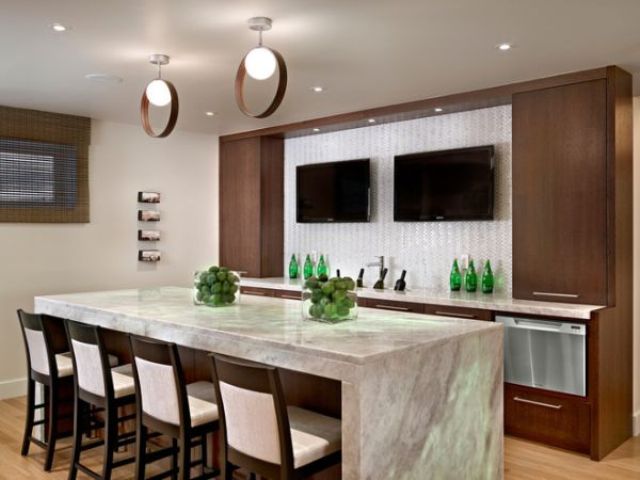 modern basement bar with a TV