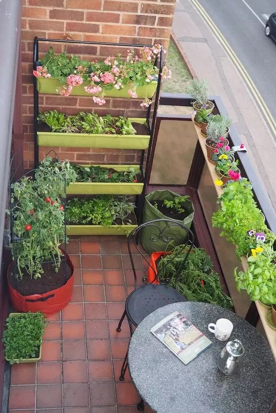 a tiered vertical planter is a perfect solution for a balcony, and it works in any other small outdoor space, too