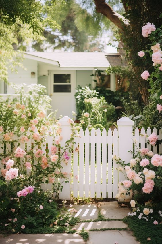 if you don't have an arbor over the gate, you can surround the fence with blooms you like, and it will look no less dreamy