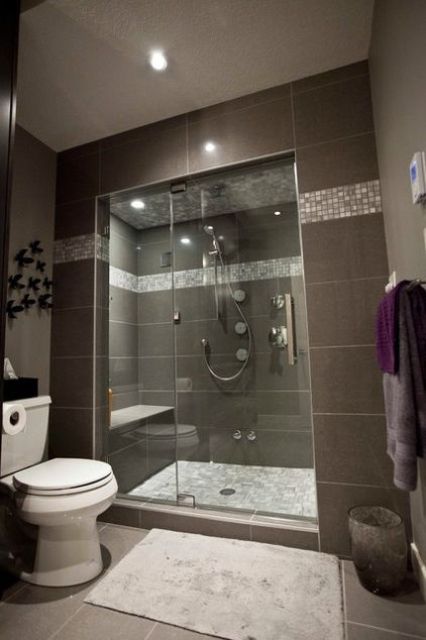 modern grey basement bathroom