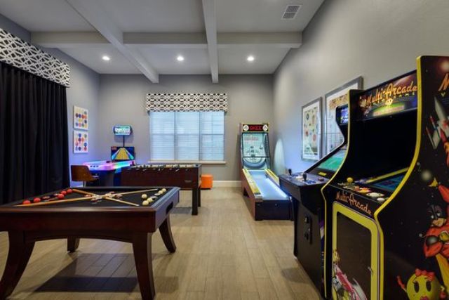 old-school basement game room