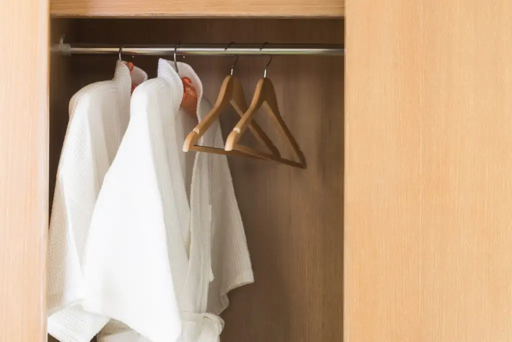 Hotel closet with two bathrobes