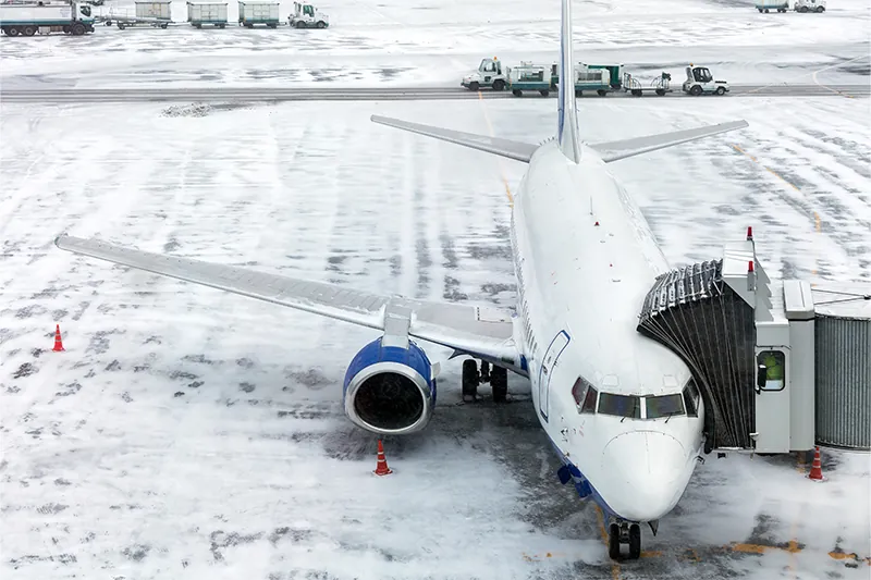 Airplane on snowy runway