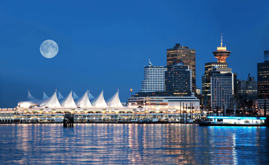 Moon Rise over Canada Place, Vancouver, BC, Canada