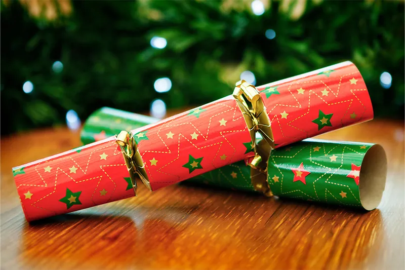 Red and green Christmas crackers