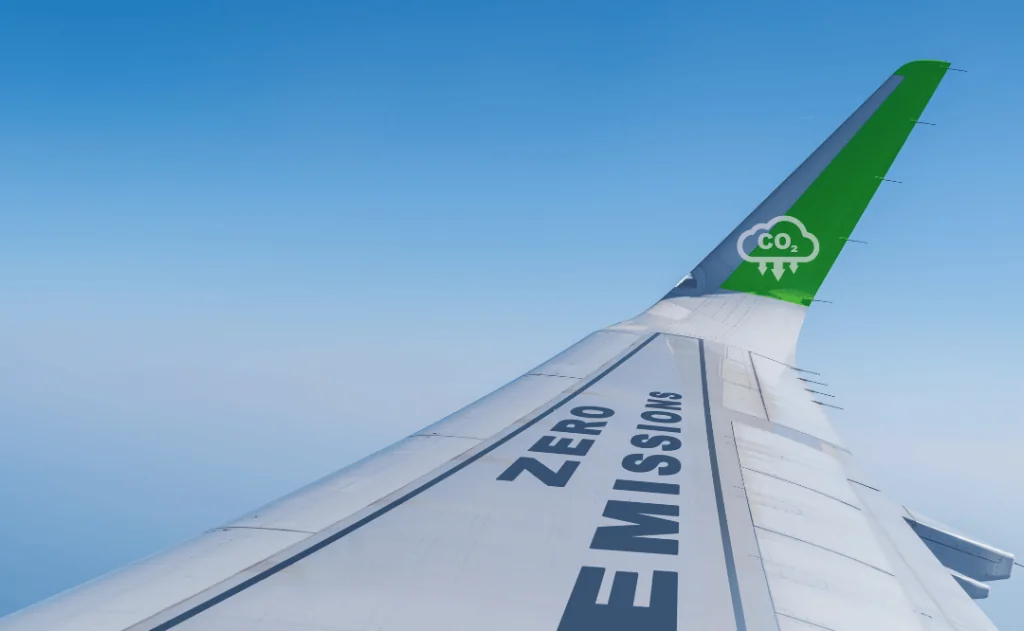 Commercial aircraft wing with zero emissions and CO2 Reduction Icon