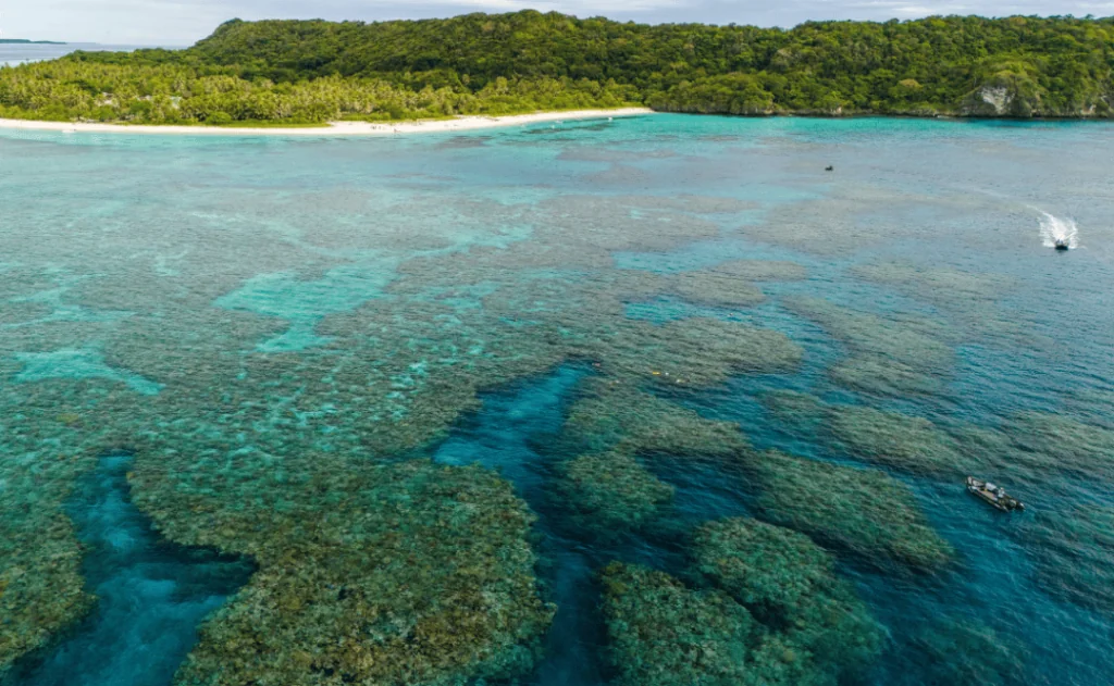 Islands of Fiji from drone above