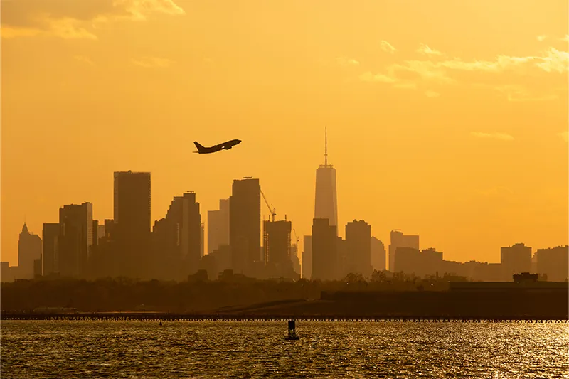 Plane taking off from La Guardia Airport in New York