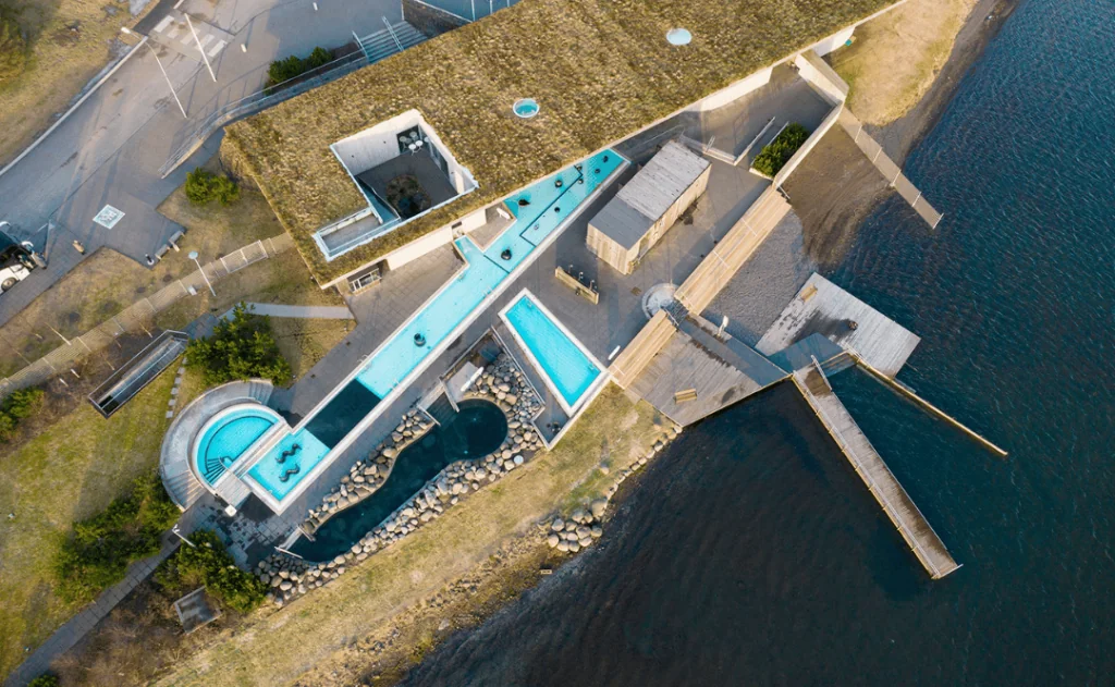 Aerial view of Laugarvatn Fontana.