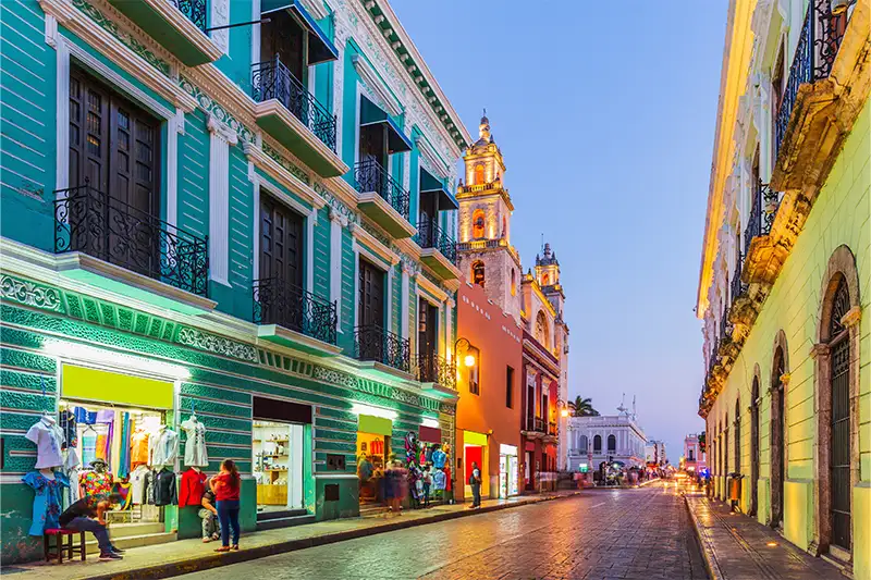 Street in Merida, Mexico at dusk