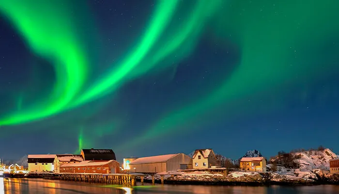 Nordlicht in Norwegen Svolvaer Panorama