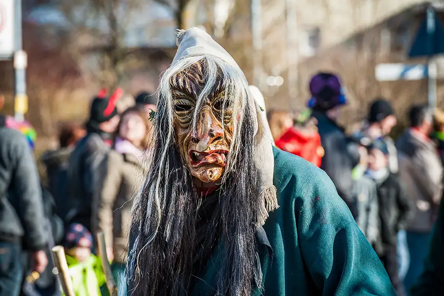 Local Carnival Parade with traditional wooden masks also known as Swabian-Alemannic Fastnacht. - Image