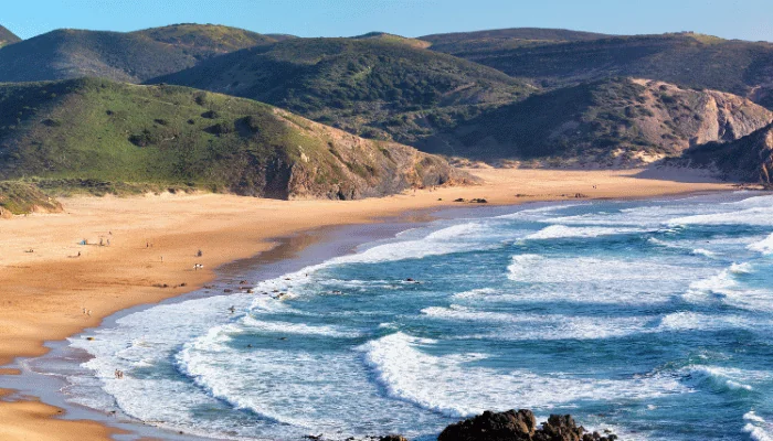 Praia do Amado in the Costa Vicentina natural park at the Atlantic Ocean at the Algarve, Portugal.