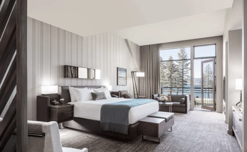 Premier Room, 1 King Bed, Lake View (Tahoe) | Egyptian cotton sheets, premium bedding, in-room safe, desk - Edgewood Tahoe Resort