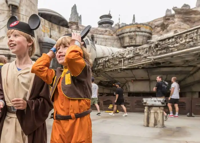 Two children at Star Wars Galaxy's Edge at Disneyland