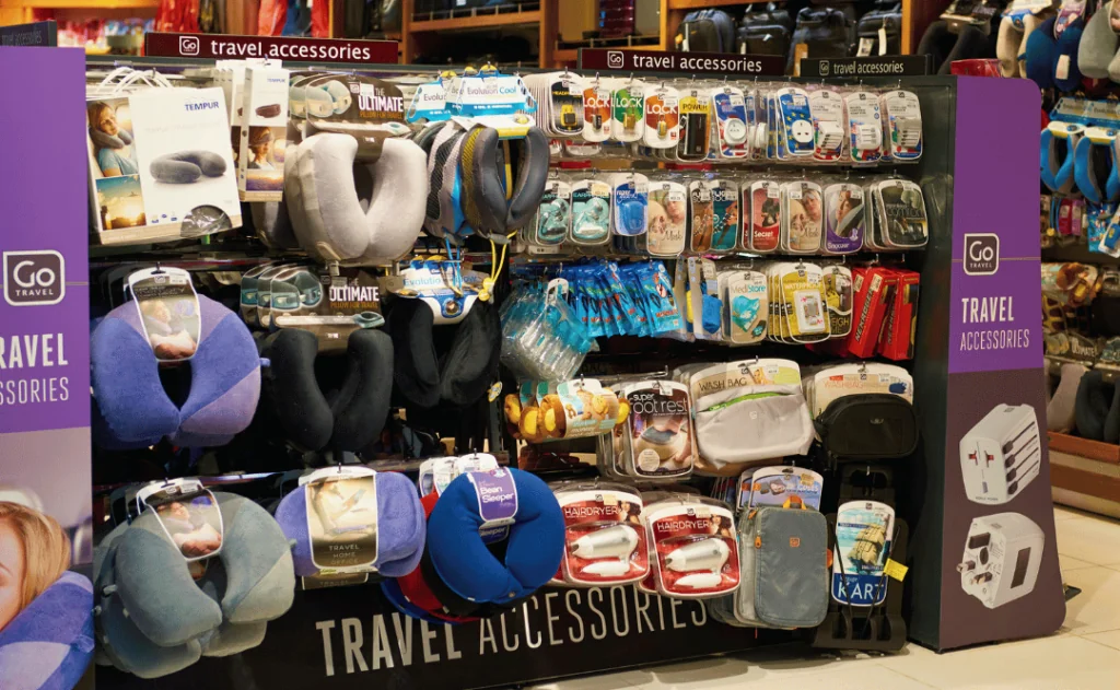 Travel Accessories in the Duty Free at the Airport