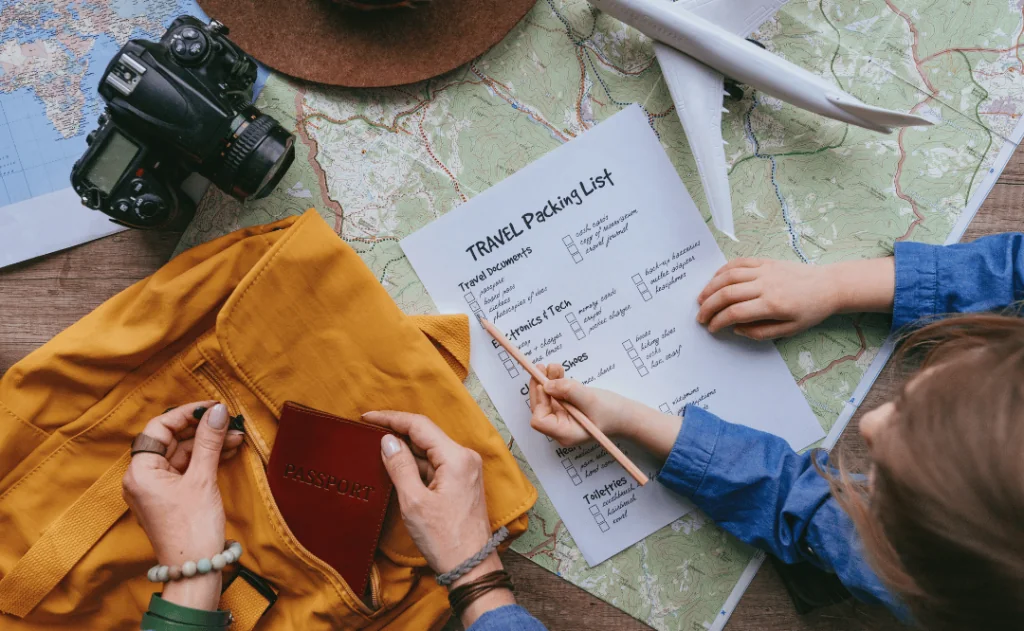 Family using paper travel check list